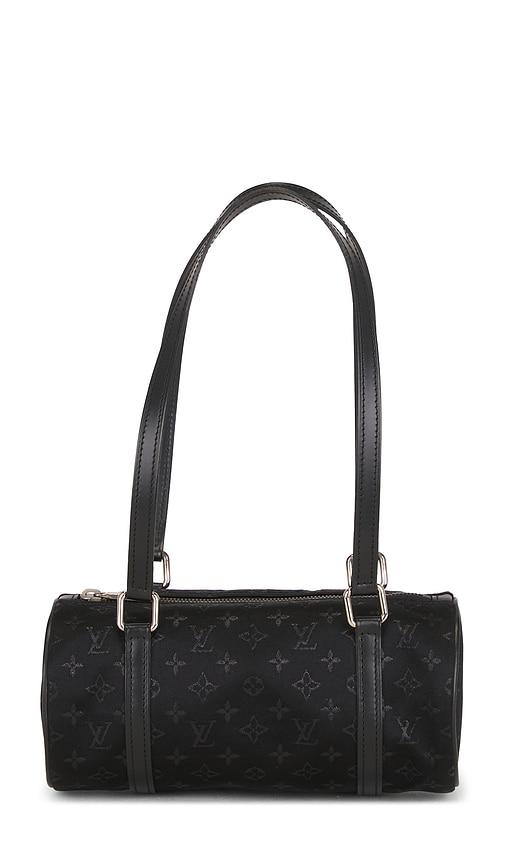 fwrd renew louis vuitton satin little papillon handbag in black.