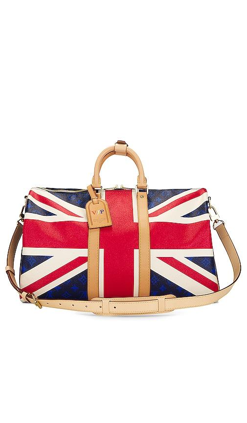 fwrd renew louis vuitton union jack royal wedding keepall bandouliere 45 handbag in blue.