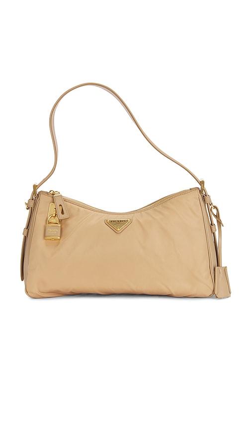 fwrd renew prada aimee shoulder bag in beige.