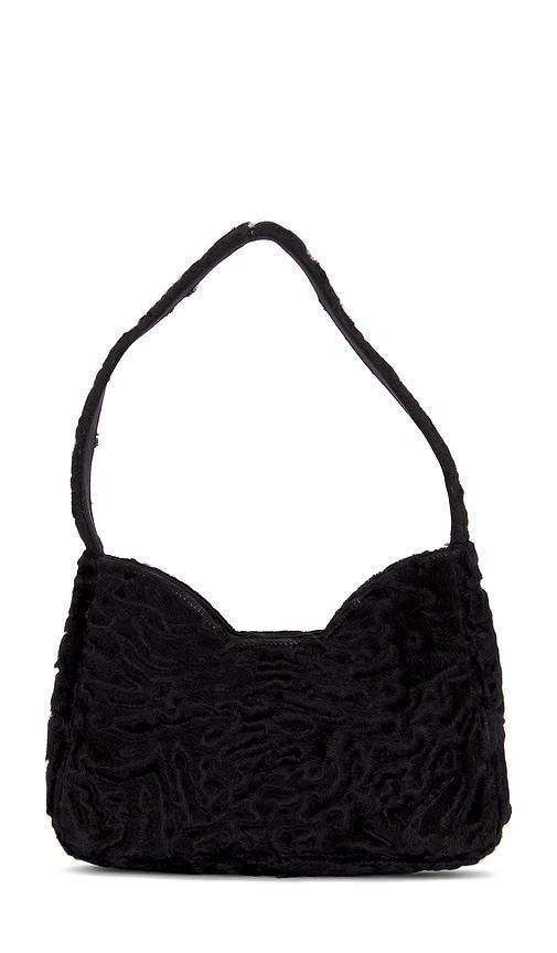 fwrd renew prada astrakhan fur shoulder bag in black.