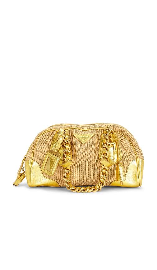 fwrd renew prada paglia & cinghiale handbag in neutral,metallic gold.