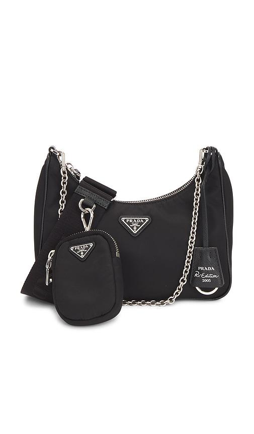 fwrd renew prada re-edition 2005 re-nylon shoulder bag in black.