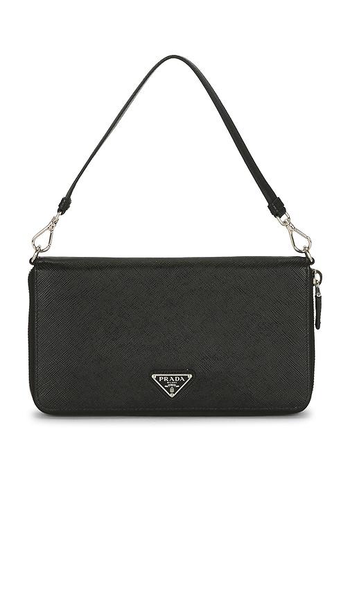 fwrd renew prada saffiano document holder in black.