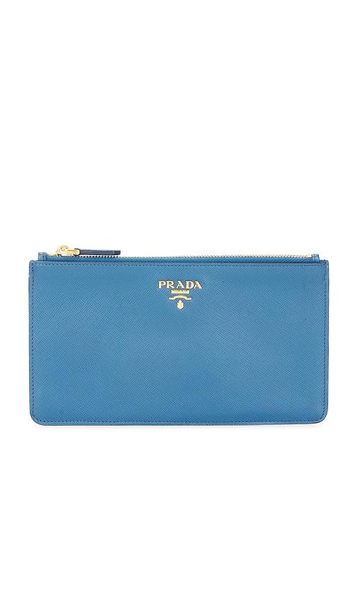 fwrd renew prada saffiano pouch in blue.