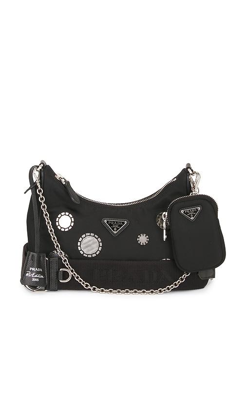 fwrd renew prada sequin polka dot re-edition 2005 re-nylon shoulder bag in black.