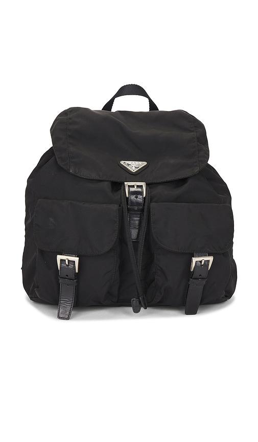 fwrd renew prada tessuto backpack in black.