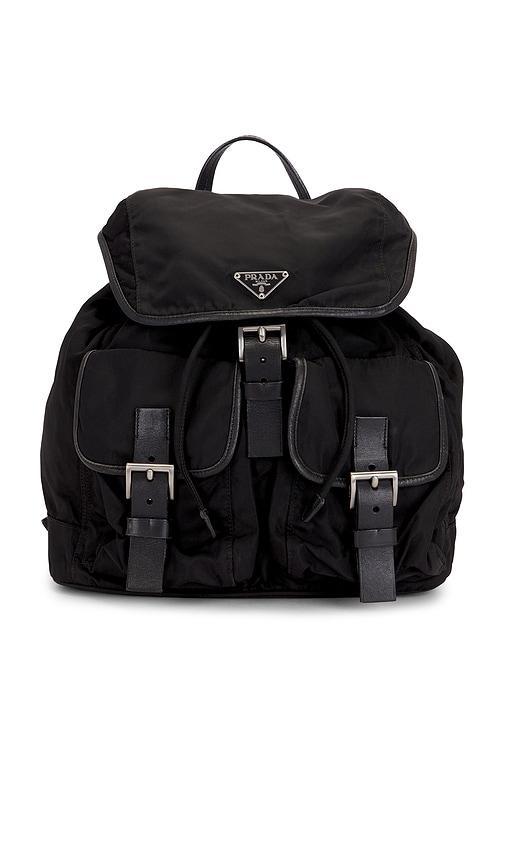 fwrd renew prada tessuto backpack in black.