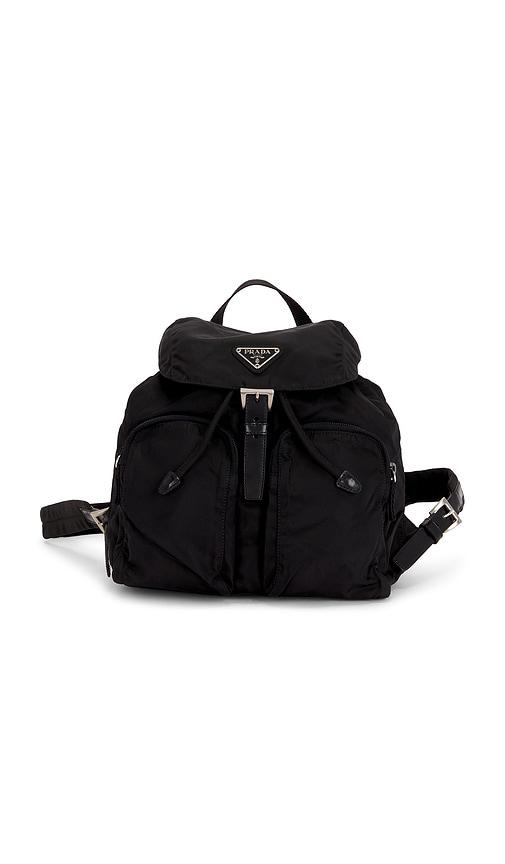 fwrd renew prada tessuto backpack in black.