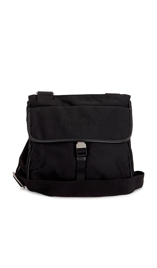 fwrd renew prada tessuto messenger bag in black.