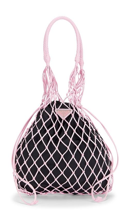 fwrd renew prada tessuto net tote bag in black.