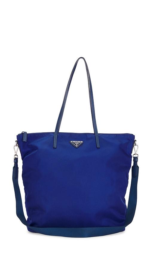 fwrd renew prada tessuto tote bag in blue.