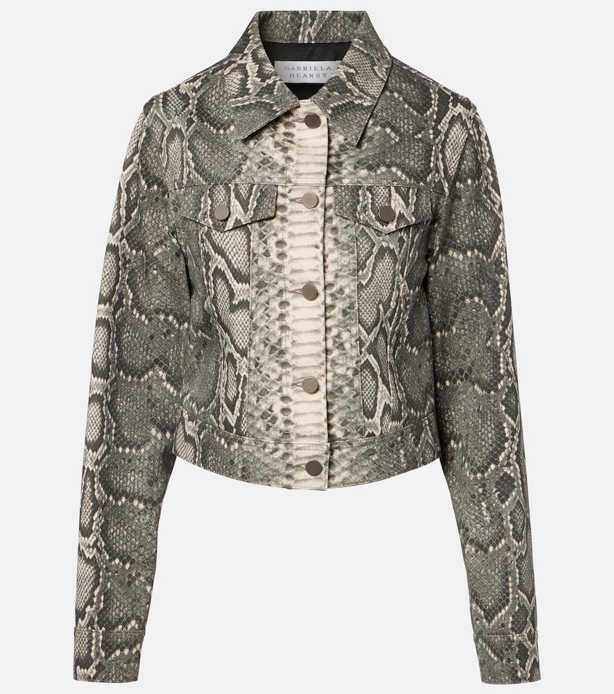 gabriela hearst bronte snake-print cropped denim jacket