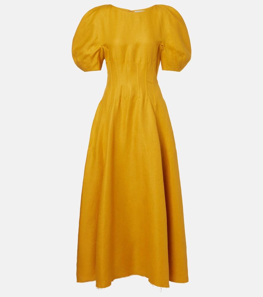 gabriela hearst ranya puff-sleeve linen twill maxi dress