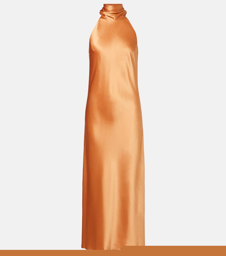 galvan sienna halterneck satin midi dress