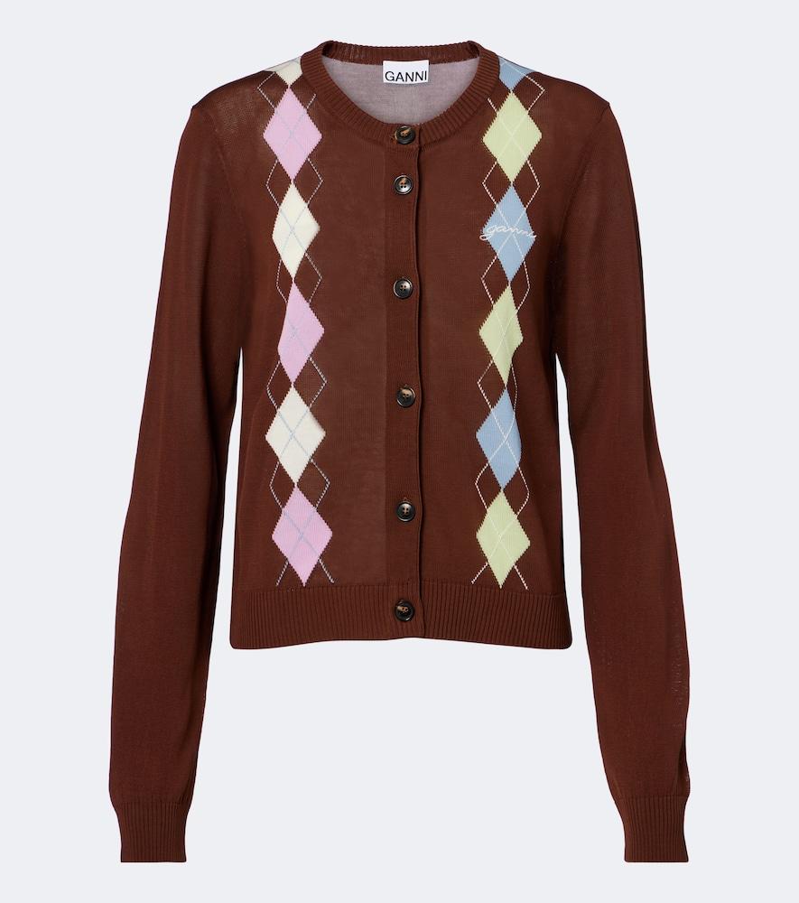 ganni argyle cotton cardigan