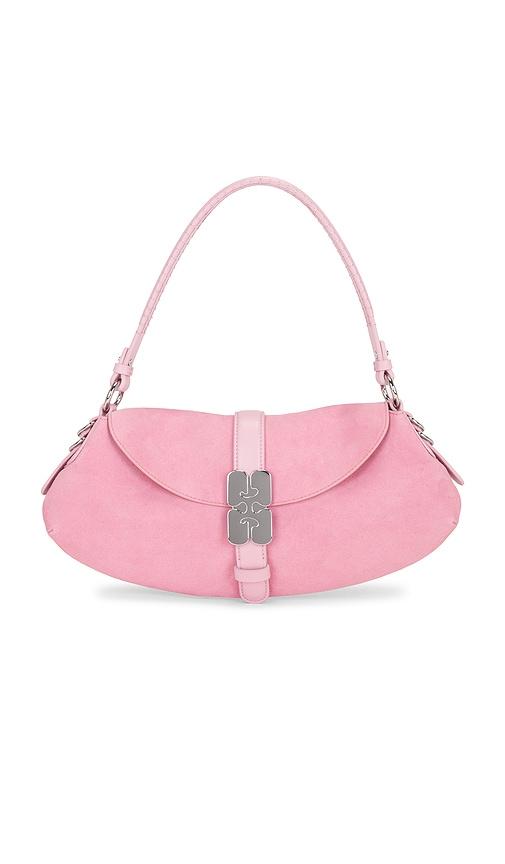 ganni b-kat suede bag in pink.