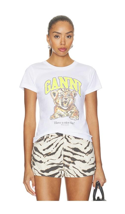 ganni basic cotton jersey baby fit tiger tee in white. - size m (also in s)