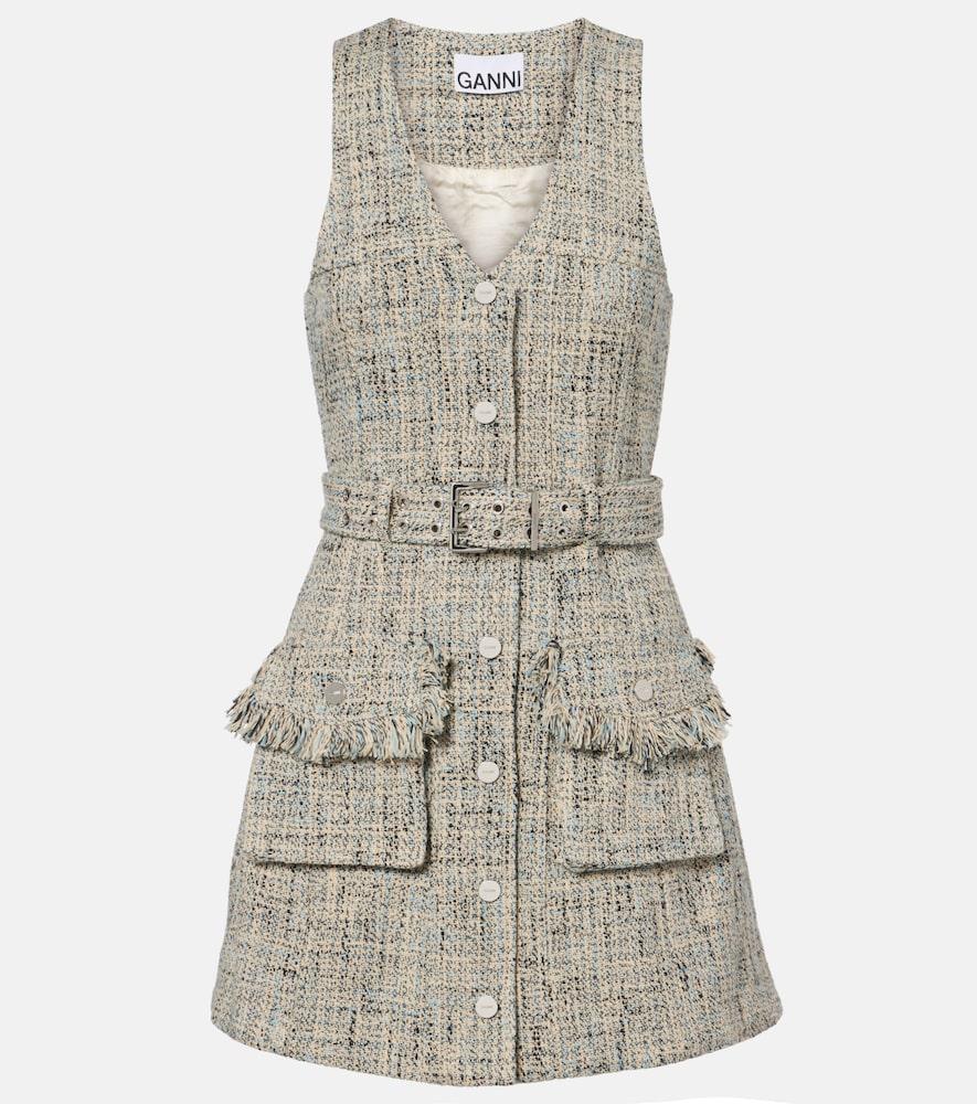 ganni belted tweed minidress