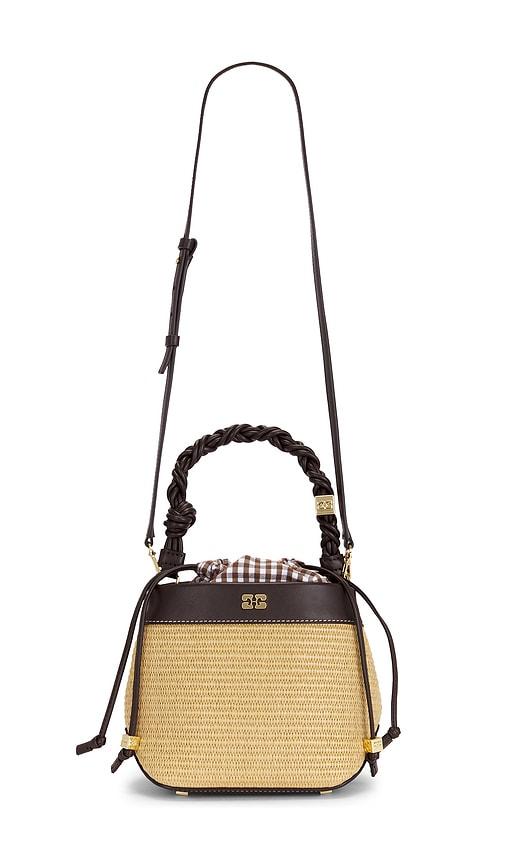 ganni bou bucket raphia in brown.