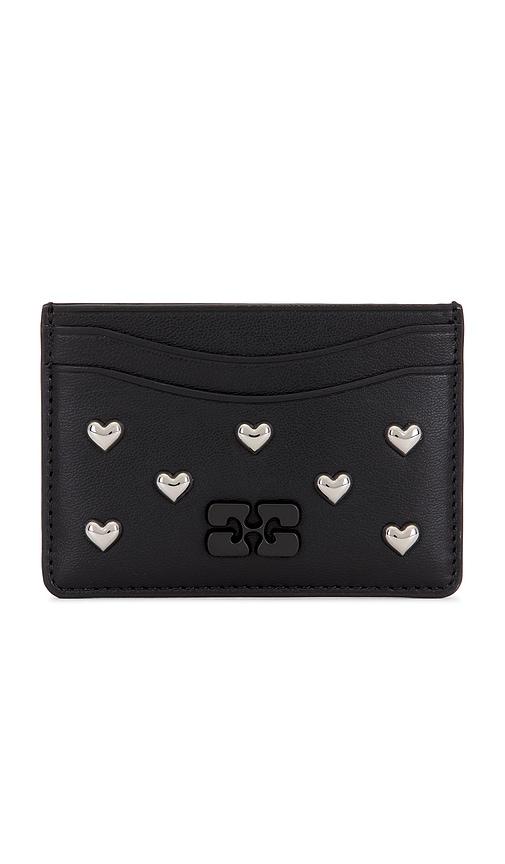 ganni bou card holder hearts studs in black.