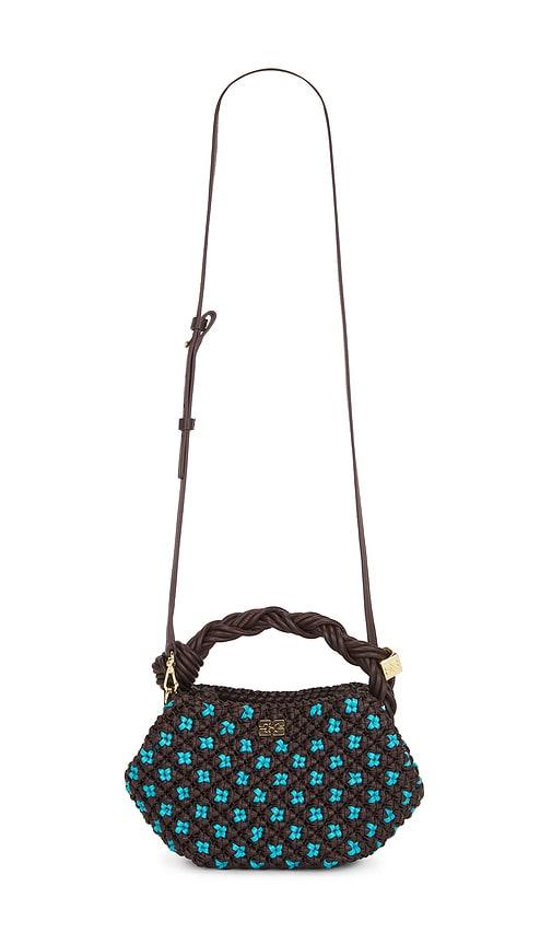 ganni bou mini braided bag in brown.