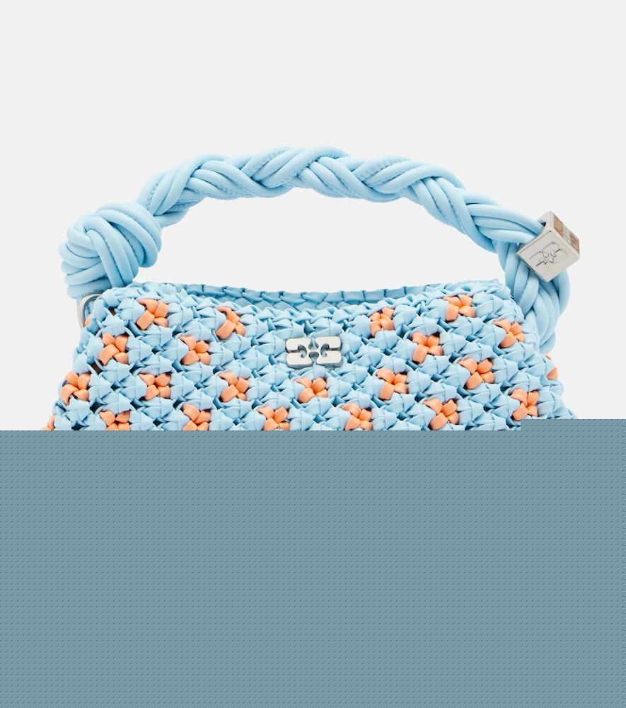 ganni bou mini woven top-handle bag