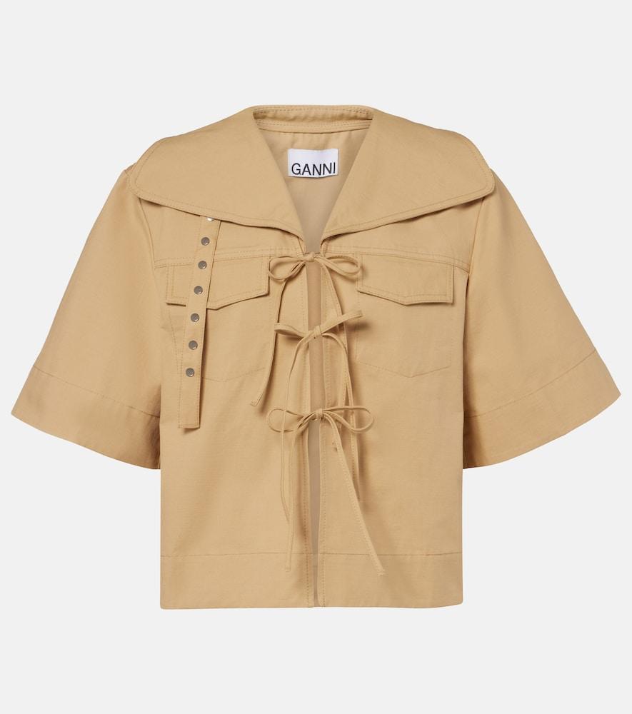 ganni bow-detail cotton and linen top