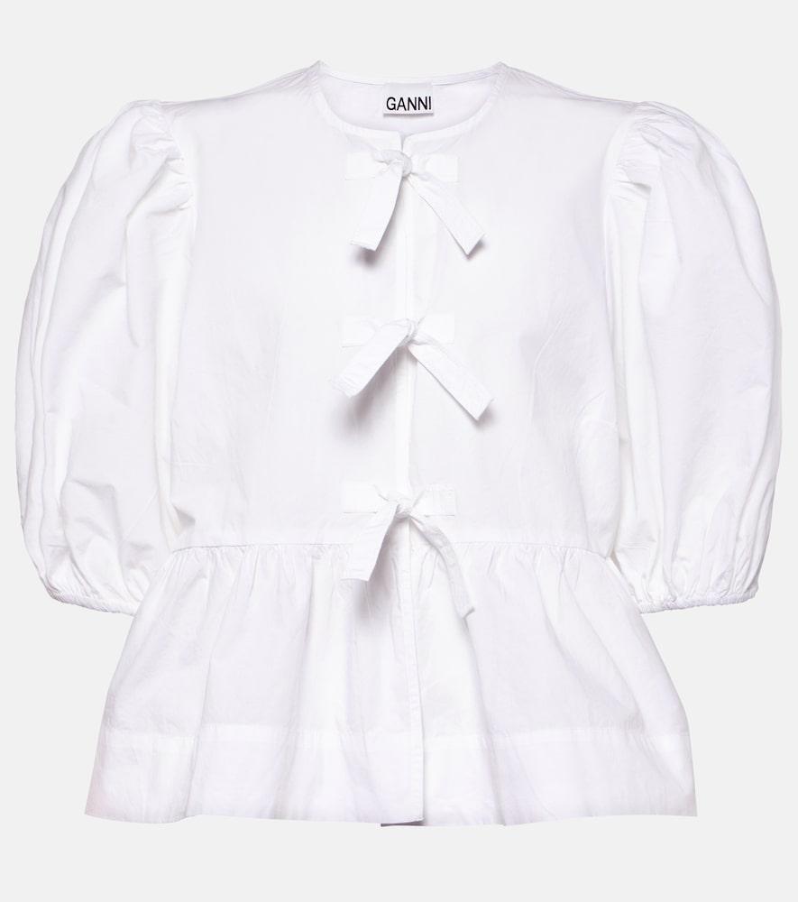 ganni bow-detail cotton poplin blouse