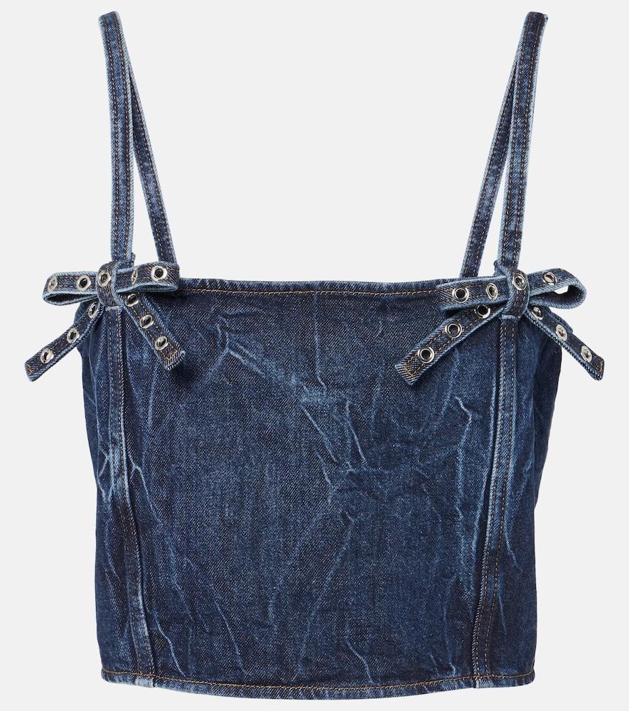 ganni bow-detail denim crop top
