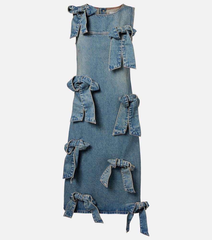ganni bow-detail denim midi dress