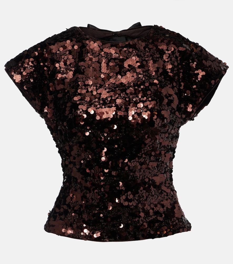 ganni bow-detail sequined open-back top