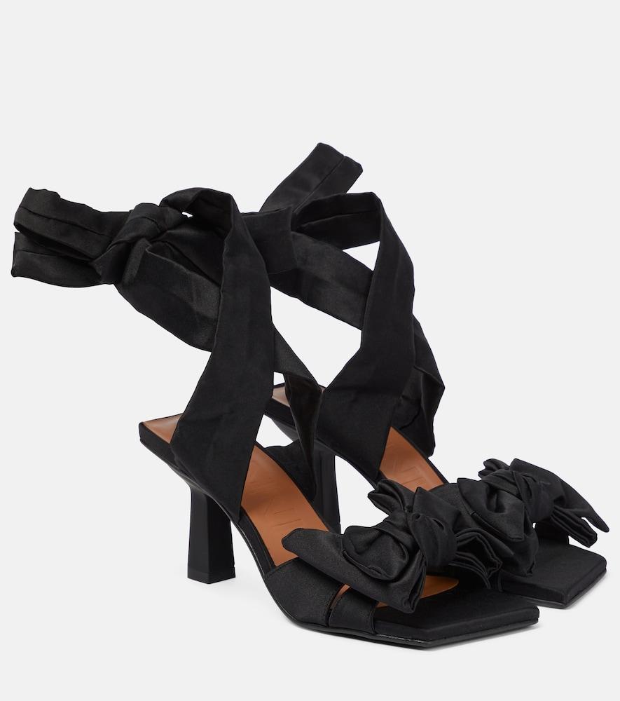 ganni bow-trimmed lace-up sandals