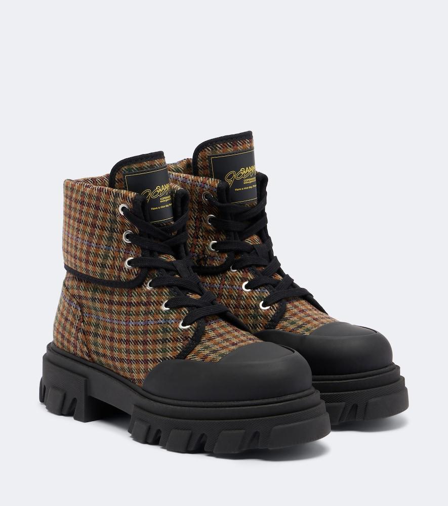 ganni checked combat boots