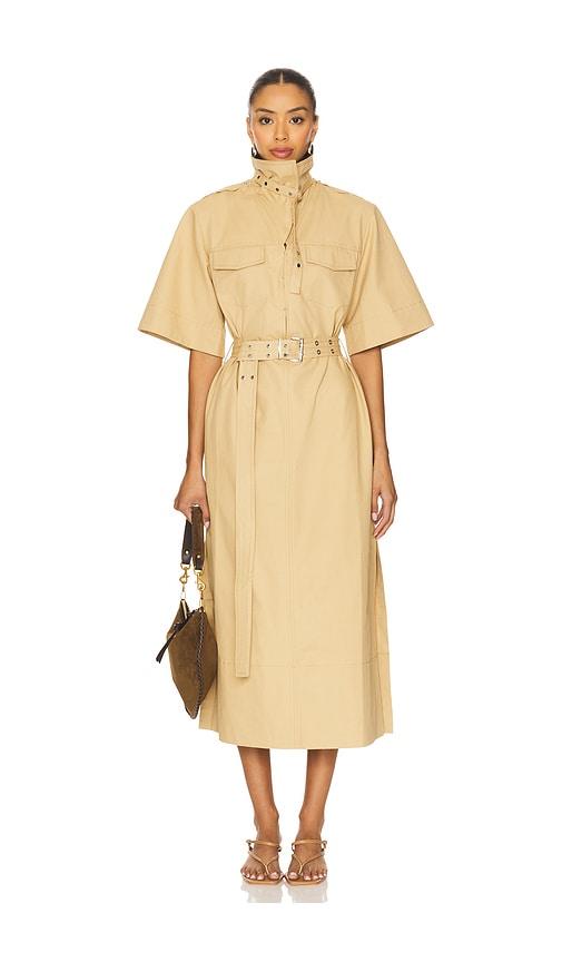 ganni classic summer suiting cowl neck long dress in beige. - size 32 (also in 36, 38)