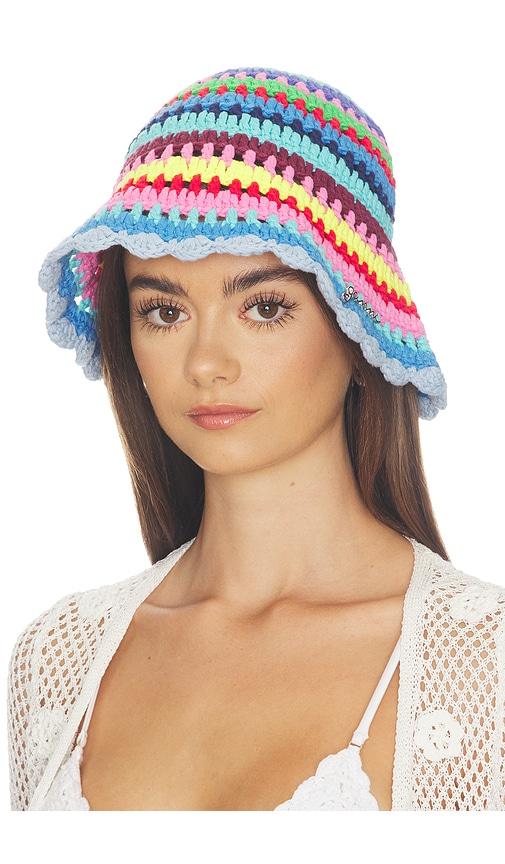 ganni crochet stripe bucket hat in blue. - size xs/s (also in )
