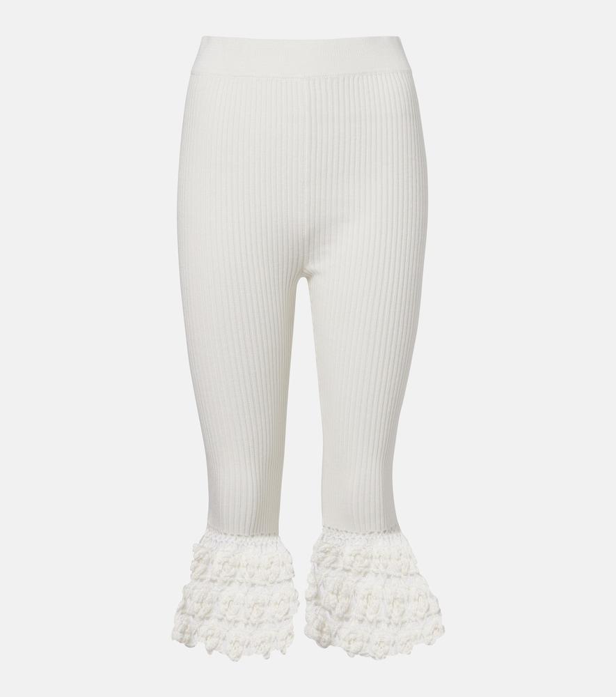 ganni crochet-trimmed ribbed cotton-blend capri pants