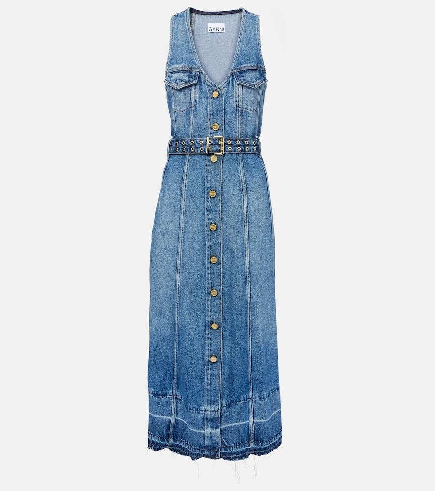 ganni denim midi dress