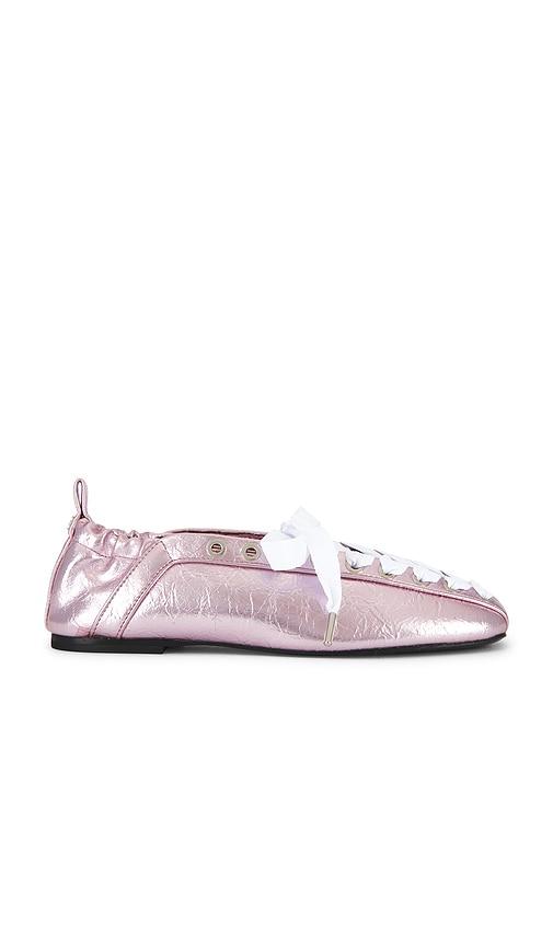 ganni eyelets lace up ballerina flat in pink. - size 37 (also in 39, 41)