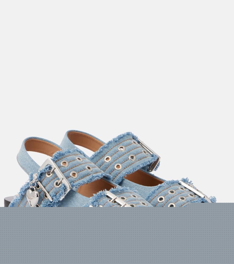 ganni feminine buckle denim ballet flats