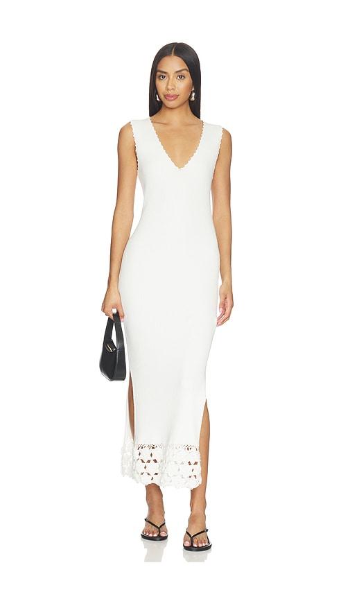 ganni fine cotton rib crochet v-neck dress in white. - size s (also in xs)