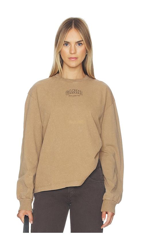 ganni future essentials washed effect long sleeve pullover in brown. - size l (also in m, s, xl, xs)