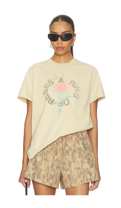 ganni future heavy jersey oversized t-shirt in beige. - size l (also in xs, s, m, xl)