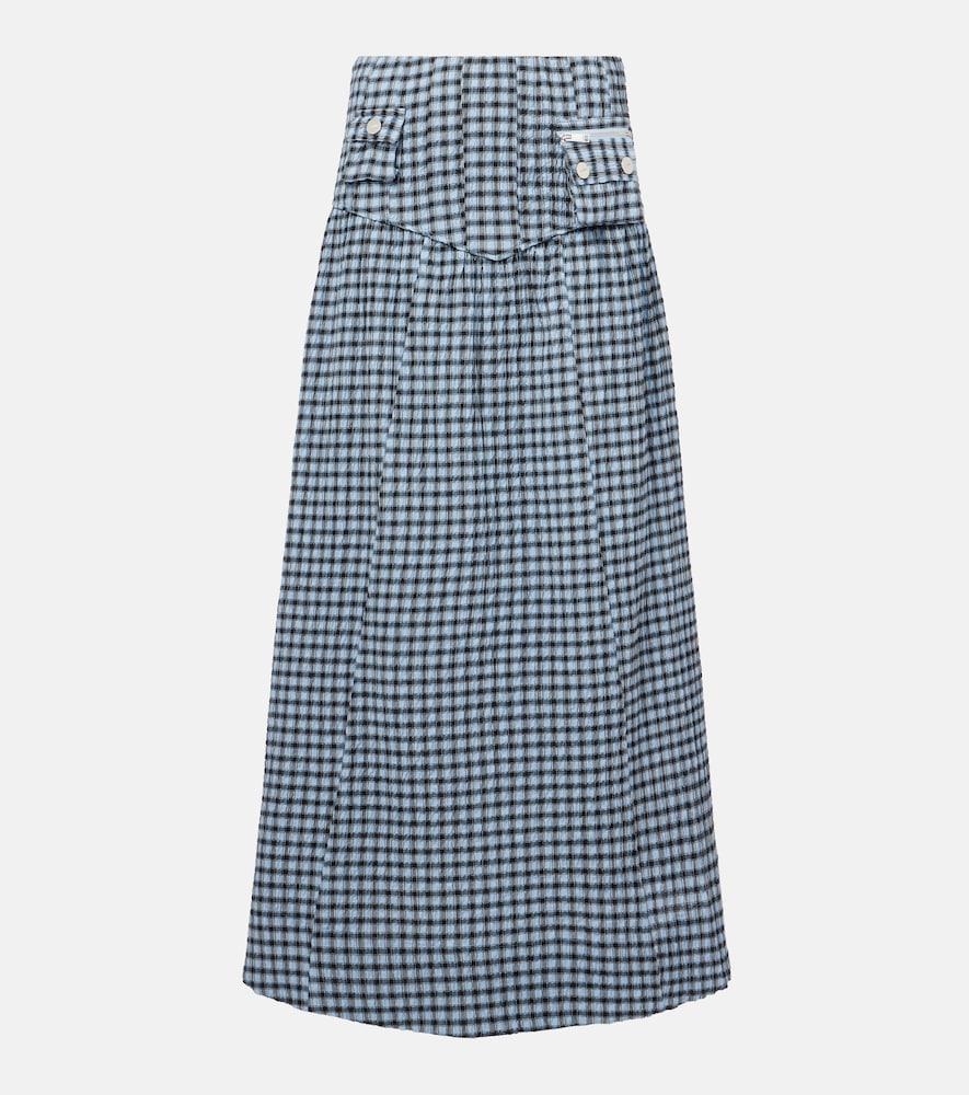 ganni gingham high-rise cotton-blend maxi skirt
