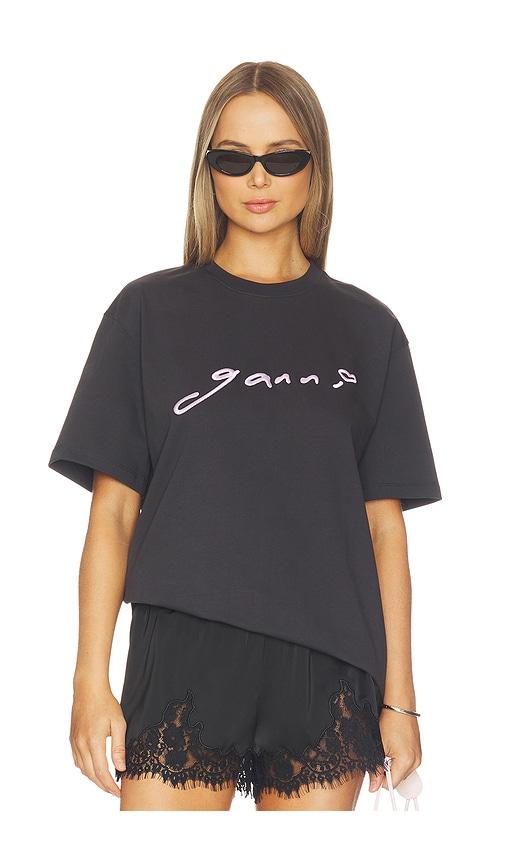 ganni heavy cotton jersey relaxed fit t-shirt in charcoal. - size s (also in xs)