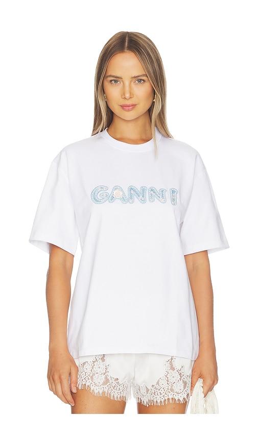 ganni heavy cotton jersey relaxed fit t-shirt in white. - size l (also in s, m)