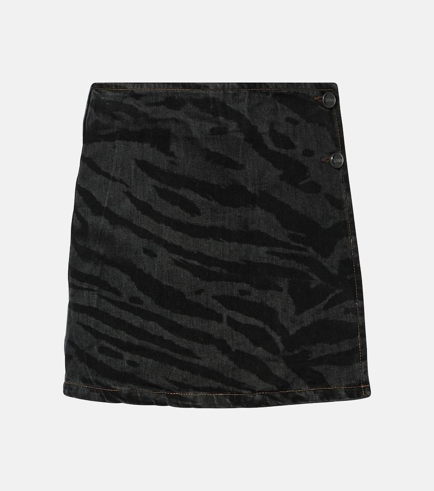 ganni high-rise denim wrap skirt