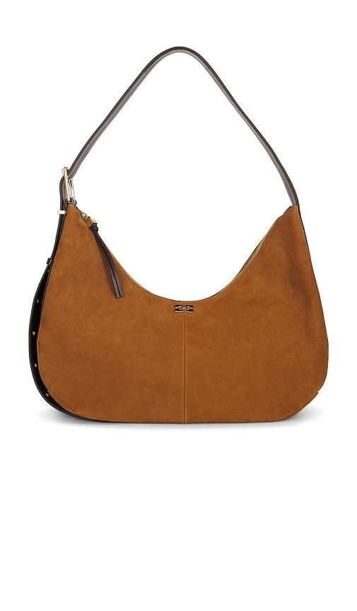 ganni hobo belt medium suede bag in brown.