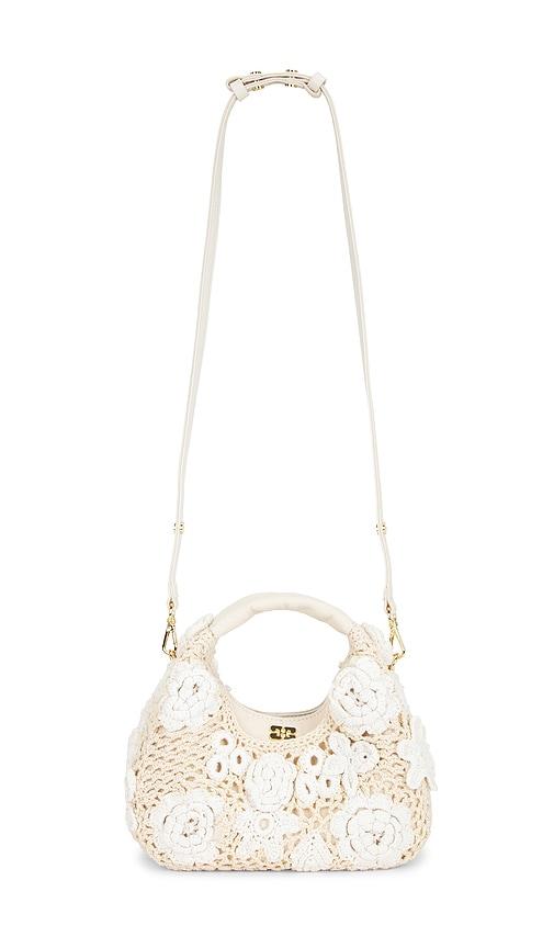 ganni hobo mini crochet bag in white.