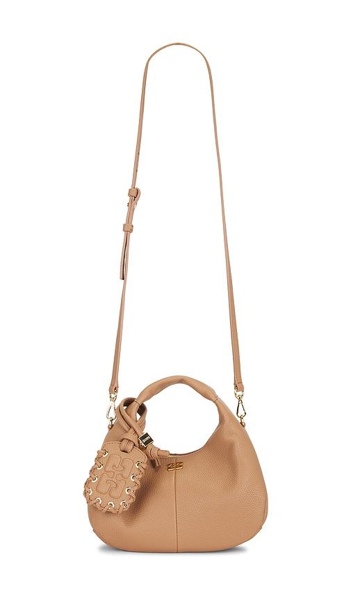 ganni hobo mini grained bag in tan.