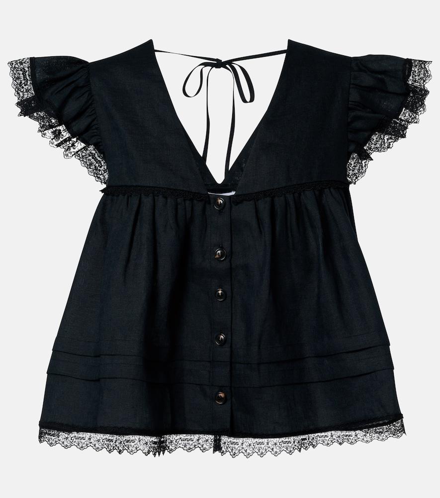 ganni lace-trimmed linen top
